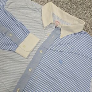 Brooks Brothers Madison Shirt Mens XXL Blue Crazy Pattern Button Long Sleeve